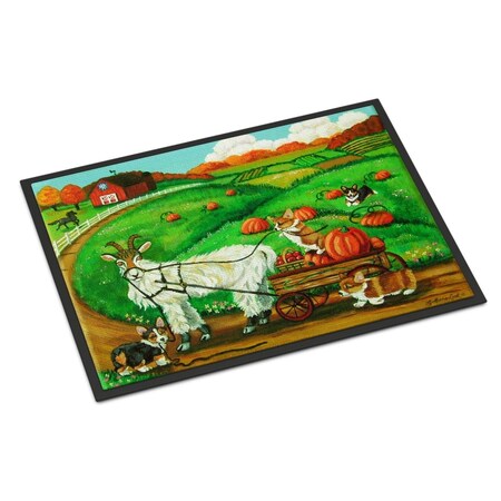 Carolines Treasures 24 x 36 in. Corgi Pumpkin Ride with Goat Indoor or Outdoor Mat 7414JMAT